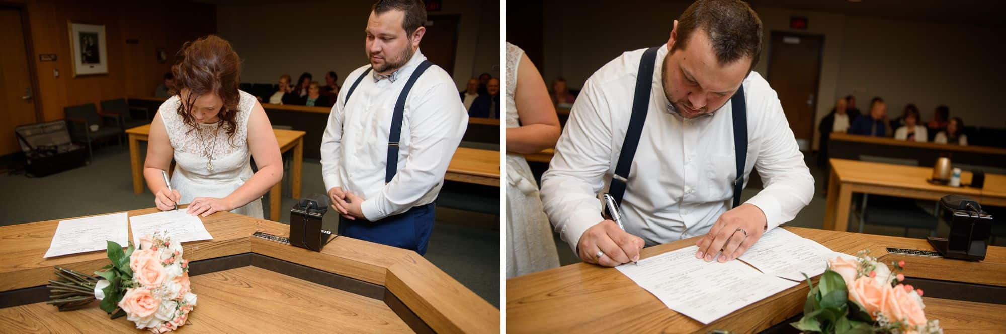 Bride and Groom Signing Marriage License