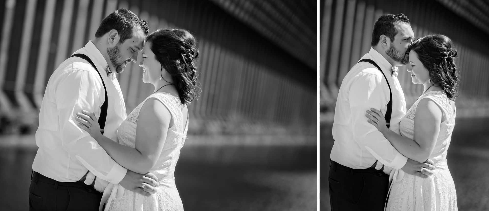 Wedding pictures near ore dock in Marquette Michigan