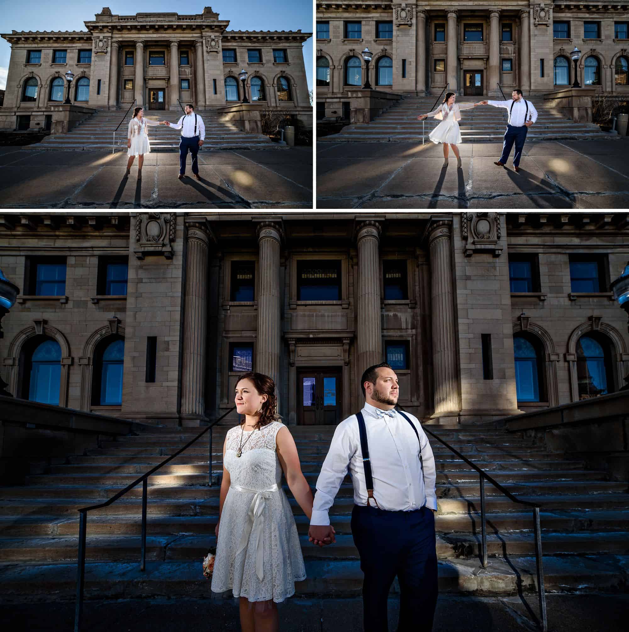 Wedding photos at Peter White Library in Marquette